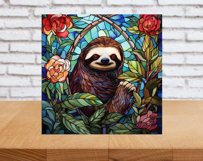 Sloth Wall Art, Sloth Decorative Wood Art, Sloth Sign, Sloth Home Decor, Sloth Gift, Sloth Wall Art, Faux Stained-Glass Art