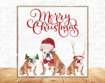 English Bulldog 6" Ceramic Tile, English Bulldog Christmas Decor, English Bulldog Christmas Tile, English Bulldog Gift