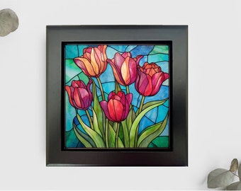 Tulip Jewelry or Keepsake Box, Tulip Memory Box, Tulip Decorative Box, Tulip Gift, Tulip Home Decor, Tulip Decor, Faux Stained-Glass Box