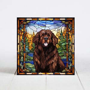 Newfoundland Ceramic Tile, Newfoundland Decorative Tile, Newfoundland Gift, Newfoundland Coaster, Faux Stained-Glass Dog Art