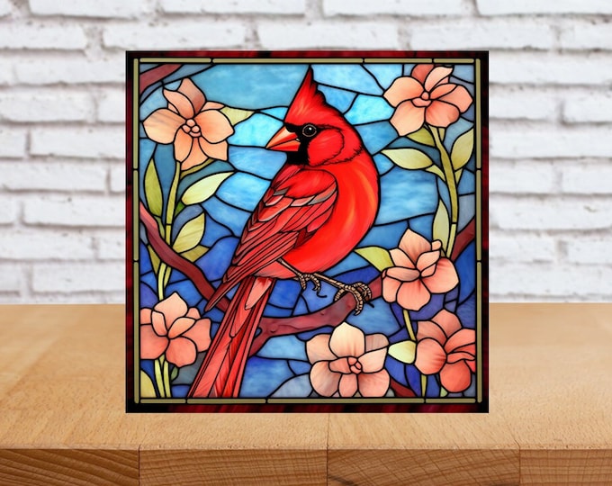 Red Cardinal Wall Art, Cardinal Decorative Wood Art, Cardinal Sign, Cardinal Home Decor, Cardinal Gift, Bird Wall Art, Faux Stained-Glass