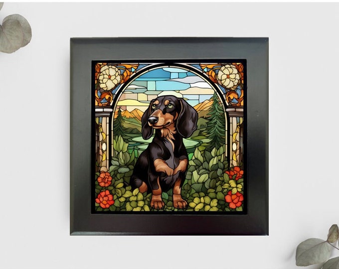 Dachshund Jewelry or Keepsake Box, Dachshund Memory Box, Dachshund Gift, Dachshund Pet Loss Gift, Dachshund Gift, Faux Stained Glass