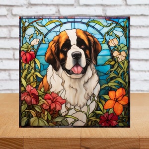 St Bernard Wall Art, Saint Bernard Wood Sign, St Bernard Home Decor, Saint Bernard Gift, St Bernard Gift, Faux Stained-Glass Dog Art