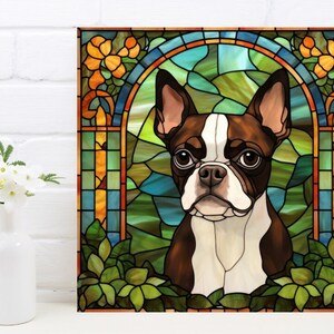 Boston Terrier Wall Art, Brown Boston Terrier Decorative Art, Boston Terrier Sign, Boston Terrier Home Decor, Faux Stained-Glass Art image 6
