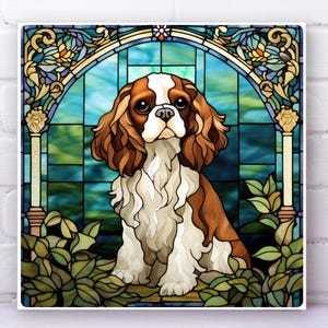 Cavalier King Charles Spaniel Wall Art METAL PANEL & WOOD, Cavalier King Charles Spaniel Art, Faux Stained-Glass Art