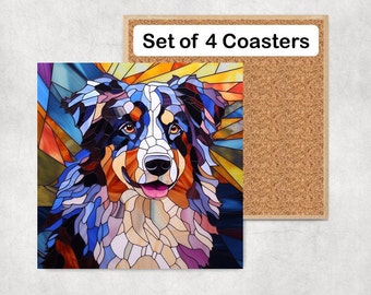 Australian Shepherd Coasters, Aussie dog Coaster Set, Australian Shepherd Coaster Gift, Aussie Dog Drink Coasters, Aussie Dog Owner Gift