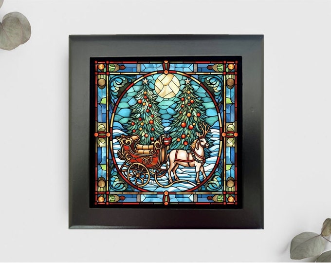 Christmas Jewelry or Keepsake Box, Christmas Memory Box, Christmas Decorative Box, Christmas Gift, Christmas Home Decor, Faux Stained Glass