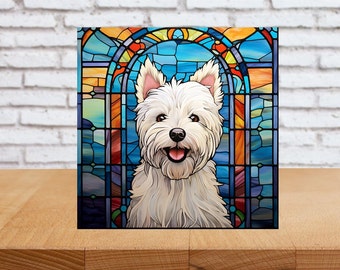 Westie Wall Art, Westie Sign, Westie Home Decor, Westie Gift, Westie Owner Gift, Faux Stained-Glass Westie Art