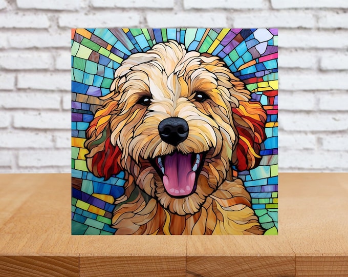 Mini Goldendoodle Wall Art, Mini Goldendoodle Wood Sign, Mini Goldendoodle Home Decor, Mini Goldendoodle Gift, Faux Stained-Glass Art