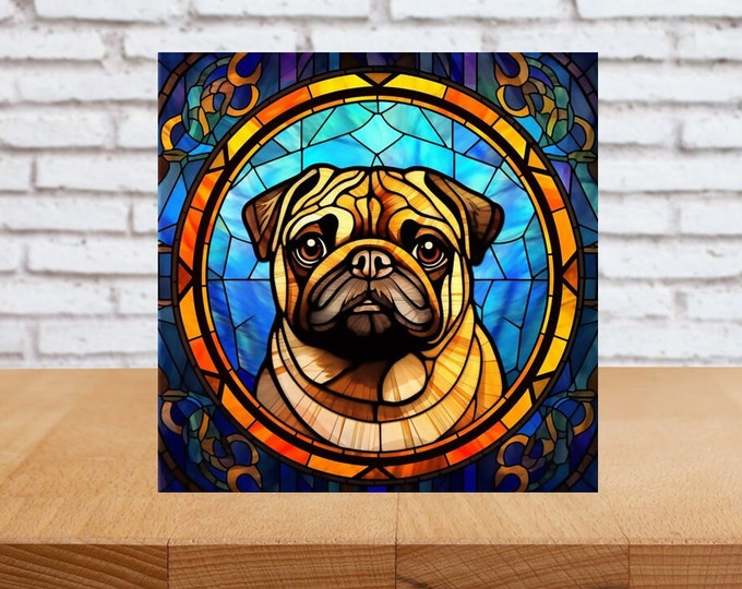 Pug Wall Art, Pug Decorative Art, Pug Sign, Pug Home Decor, Pug Gift, Pug Owner Gift, Faux Stained-Glass Pug Art