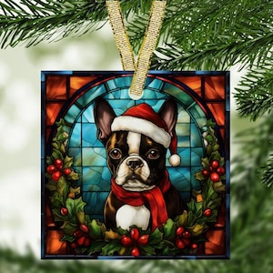 Boston Terrier Ornament, Boston Terrier Glass Ornament, Boston Terrier Christmas Ornament, Boston Terrier Holiday Ornament
