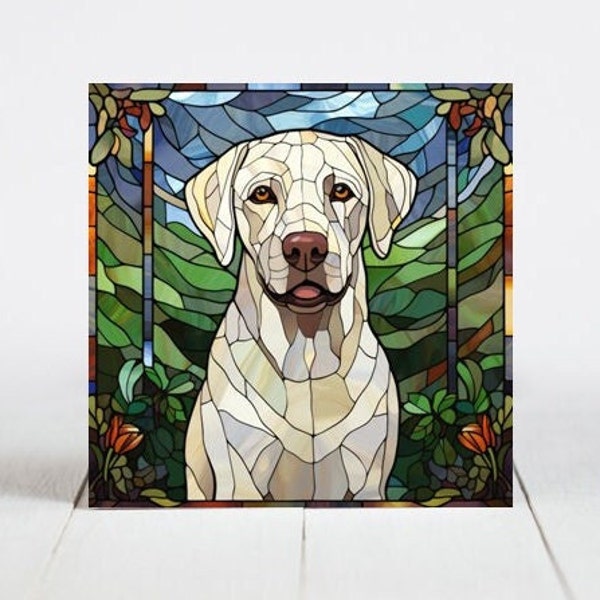 Yellow Labrador Ceramic Tile, Yellow Lab Decorative Tile, Yellow Labrador Gift, Yellow Labrador Coaster, Faux Stained-Glass Dog Art