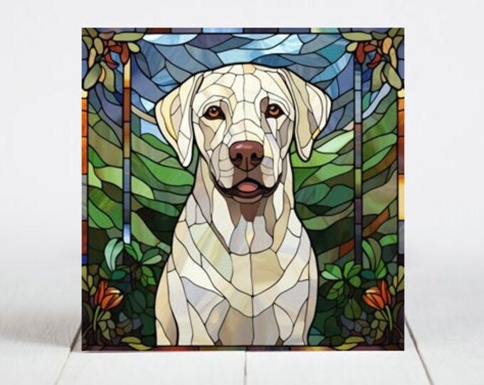 Yellow Labrador Ceramic Tile, Yellow Lab Decorative Tile, Yellow Labrador Gift, Yellow Labrador Coaster, Faux Stained-Glass Dog Art