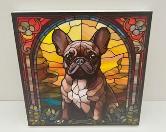 French Bulldog Art on Wood Panel, French Bulldog Decor, French Bulldog Gift, French Bulldog Owner Gift, Frenchie Faux Stained Glass Art