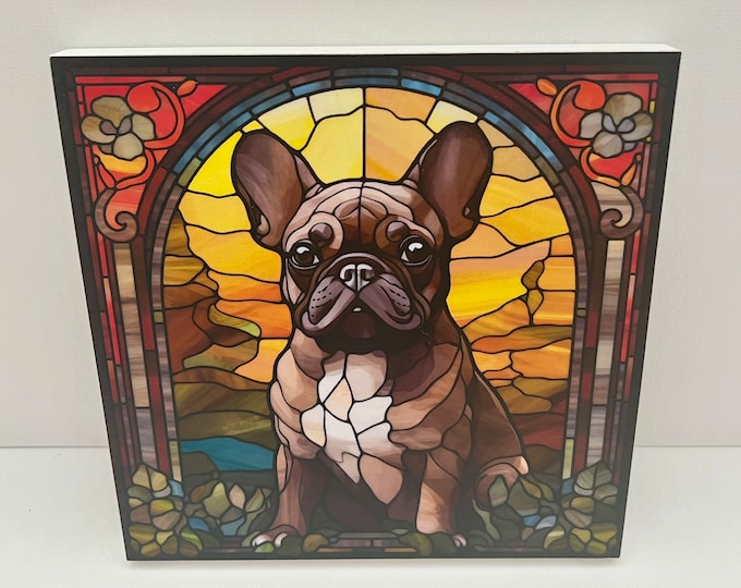 French Bulldog Art on Wood Panel, French Bulldog Decor, French Bulldog Gift, French Bulldog Owner Gift, Frenchie Faux Stained Glass Art