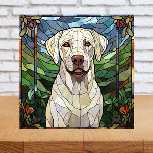 Lab Wall Art, White Lab Wood Sign, Lab Art, Lab Home Decor, Labrador Gift, White Labrador Gift, Faux Stained-Glass Lab Art