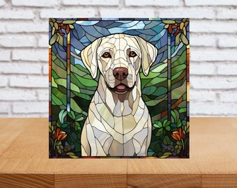 Lab Wall Art, White Lab Wood Sign, Lab Art, Lab Home Decor, Labrador Gift, White Labrador Gift, Faux Stained-Glass Lab Art