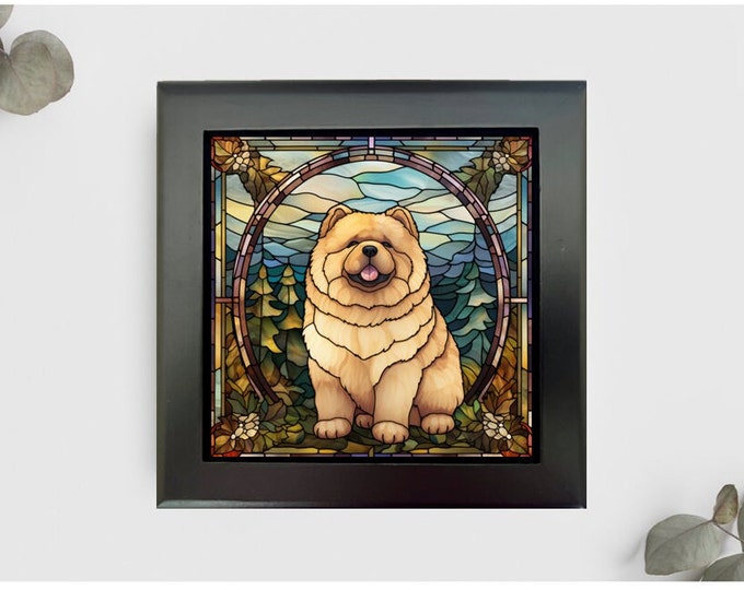 ChowChow Jewelry or Keepsake Box, Chow Memory Box, Chow Decorative Box, Chow Pet Loss Gift, Chow Gift, Faux Stained Glass