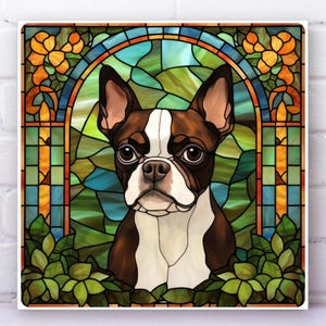Boston Terrier Wall Art METAL PANEL & WOOD, Boston Terrier Decorative Art, Boston Terrier Sign, Boston Terrier Decor, Faux Stained-Glass Art
