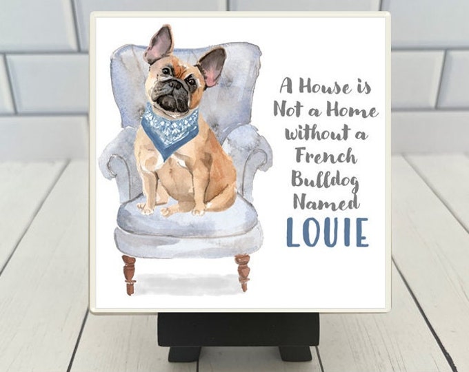 French Bulldog Dog Ceramic Tile Sign with Easel, French Bulldog Tile Coaster, French Bulldog Tile Sign, French Bulldog Decorative Tile