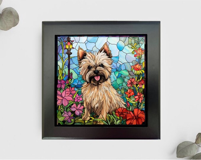 Cairn Terrier Jewelry or Keepsake Box, Cairn Terrier Memory Box, Cairn Terrier Pet Loss Gift, Cairn Terrier Gift, Faux Stained Glass