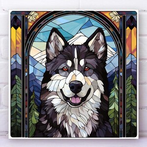 Alaskan Malamute Wall Art METAL PANEL & WOOD, Malamute Art, Malamute Decor, Malamute Gift, Malamute Home Decor, Faux Stained-glass Art