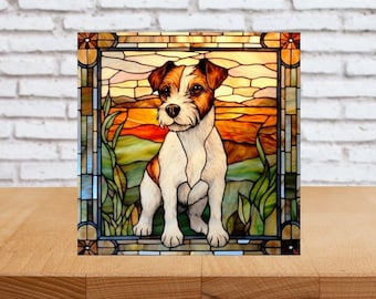 Jack Russell Wall Art, Jack Russell Art, Jack Russell Sign, Jack Russell Decor, Jack Russell Gift, Faux Stained-Glass Jack Russell Art