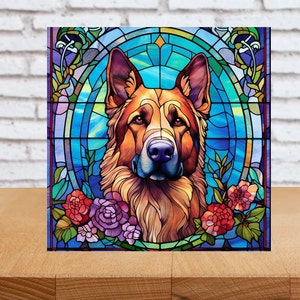 German Shepherd Wall Art, German Shepherd Sign, German Shepherd Home Decor, German Shepherd Gift, Faux Stained-Glass German Shepherd Art