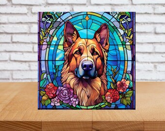 German Shepherd Wall Art, German Shepherd Sign, German Shepherd Home Decor, German Shepherd Gift, Faux Stained-Glass German Shepherd Art