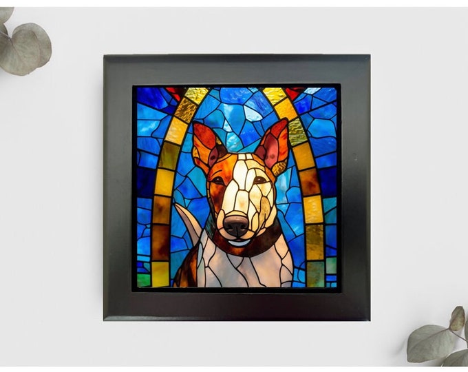 Bull Terrier Jewelry or Keepsake Box, Bull Terrier Memory Box, Bull Terrier Decorative Box, Bull Terrier Gift, Faux Stained Glass