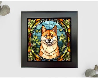 Shiba Inu Jewelry or Keepsake Box, Shiba Inu Memory Box, Shiba Inu Pet Loss Gift, Shiba Inu Decorative Box, Faux Stained-Glass Style Box