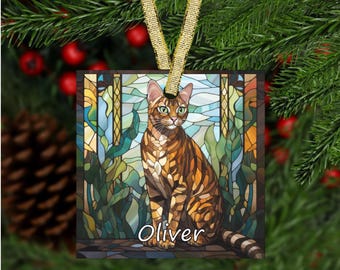 Bengal Cat Glass Ornament, Cat Christmas Ornament, Bengal Cat Holiday Ornament