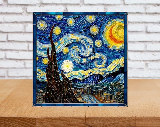 Van Gogh Starry Nights Wall Art, Starry Nights Decorative Wood Art, Starry Nights Sign, Van Gogh Decor, Art Gift, Faux Stained-Glass Art