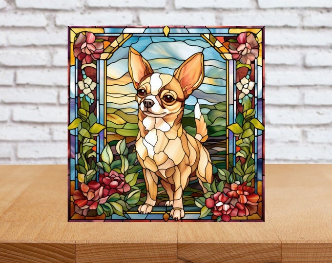 Chihuahua Wall Art, Chihuahua Decorative Art, Chihuahua Sign, Chihuahua Home Decor, Chihuahua Gift, Faux Stained-Glass Chihuahua Art