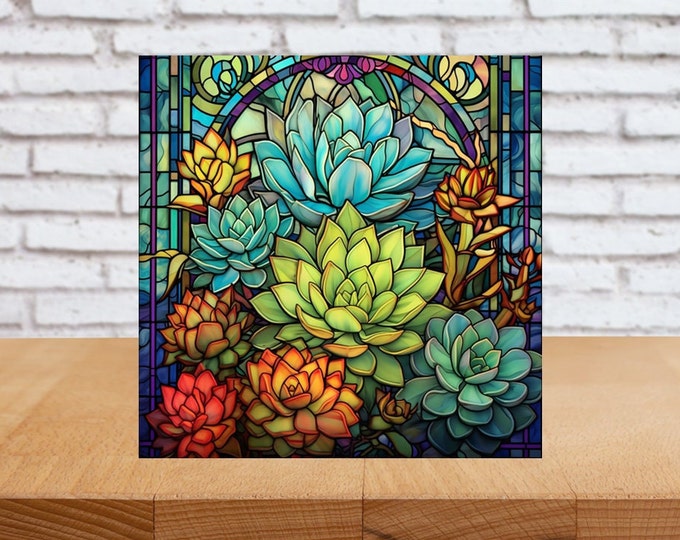 Succulents Wall Art, Succulents Decorative Wood Art, Succulents Sign, Succulents Home Decor, Succulents Gift, Faux Stained-Glass Art