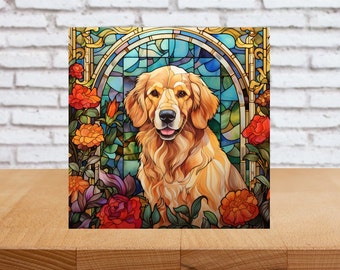 Golden Retriever Wall Art, Golden Retriever Wood Sign, Golden Retriever Home Decor, Golden Retriever Gift, Faux Stained-Glass Dog Art