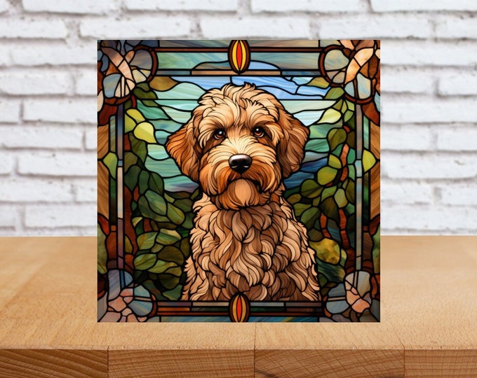Labradoodle Wall Art, Labradoodle Wood Sign, Labradoodle Home Decor, Labradoodle Gift, Labradoodle Owner Gift, Faux Stained-Glass Art