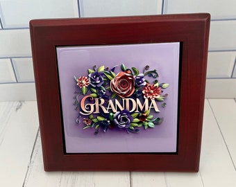 Grandma Framed Tile, Grandma Decorative Tile, Grandmother Gift, Grandmother Decor, Grandma Floral Tile