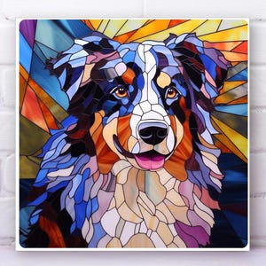 Australian Shepherd Wall Art METAL PANEL & WOOD, Australian Shepherd Sign, Australian Shepherd Gift, Faux Stained-Glass Art