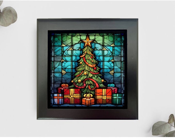 Christmas Jewelry or Keepsake Box, Christmas Memory Box, Christmas Decorative Box, Christmas Gift, Christmas Home Decor, Faux Stained Glass