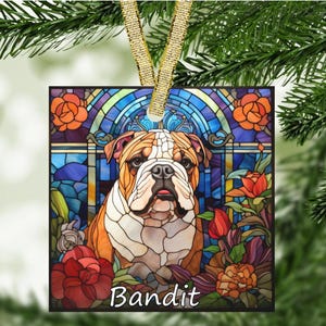 Personalized Bulldog Glass Christmas Ornament | Custom Bulldog Ornament | Unique Holiday Decor for Bulldog Lovers & Owners