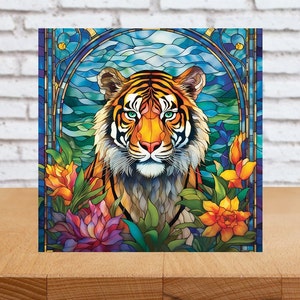Tiger Wall Art, Tiger Decorative Wood Art, Tiger Sign, Tiger Home Decor, Tiger Gift, Tiger Art, Faux Stained-Glass Tiger Art