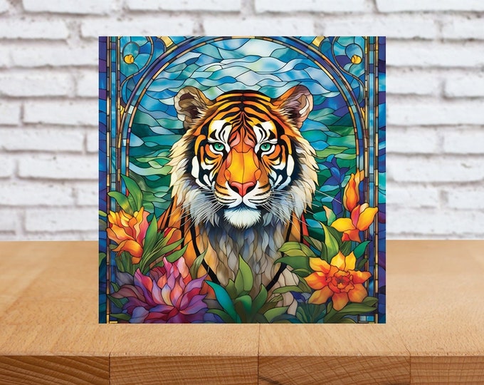 Tiger Wall Art, Tiger Decorative Wood Art, Tiger Sign, Tiger Home Decor, Tiger Gift, Tiger Art, Faux Stained-Glass Tiger Art