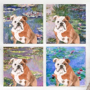English Bulldog Monet Waterlilies Coaster, English Bulldog Coaster, English Bulldog Coasters, English Bulldog Gift, Bulldog Coaster Set
