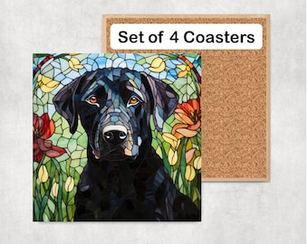 Black Lab Coasters, Black Labrador Coaster Set, Black Lab Coaster Gift, Black Labrador Drink Coasters, Black Lab Owner Gift