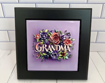 Grandma Framed Tile, Grandma Decorative Tile, Grandmother Gift, Grandmother Decor, Grandma Floral Tile