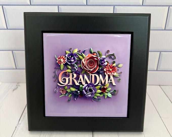 Grandma Framed Tile, Grandma Decorative Tile, Grandmother Gift, Grandmother Decor, Grandma Floral Tile