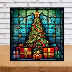 Christmas Wall Art, Christmas Decorative Wood Art, Christmas Sign, Christmas Home Decor, Christmas Gift, Faux Stained-Glass Art