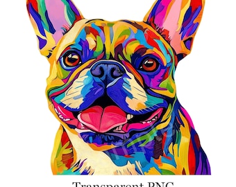 French Bulldog PNG, Pop Art Dog Clipart, Transparent Background, Sublimation Design, Instant Download, Commercial Use