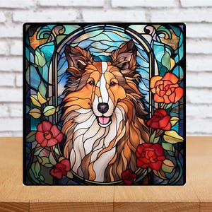 Rough Collie Wall Art, Collie Sign, Rough Collie Sign, Collie Home Decor, Collie Gift, Faux Stained-Glass Dog Art